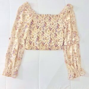 WILD FABLE Blouse Cropped Floral Sheer Sleeves
